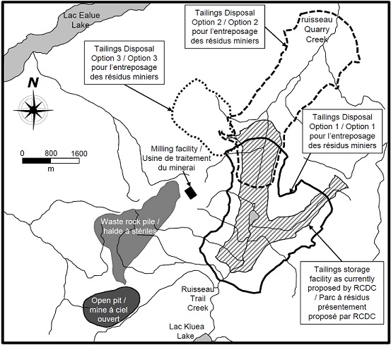 Map - Options for tailings disposal for the Red Chris Mine.