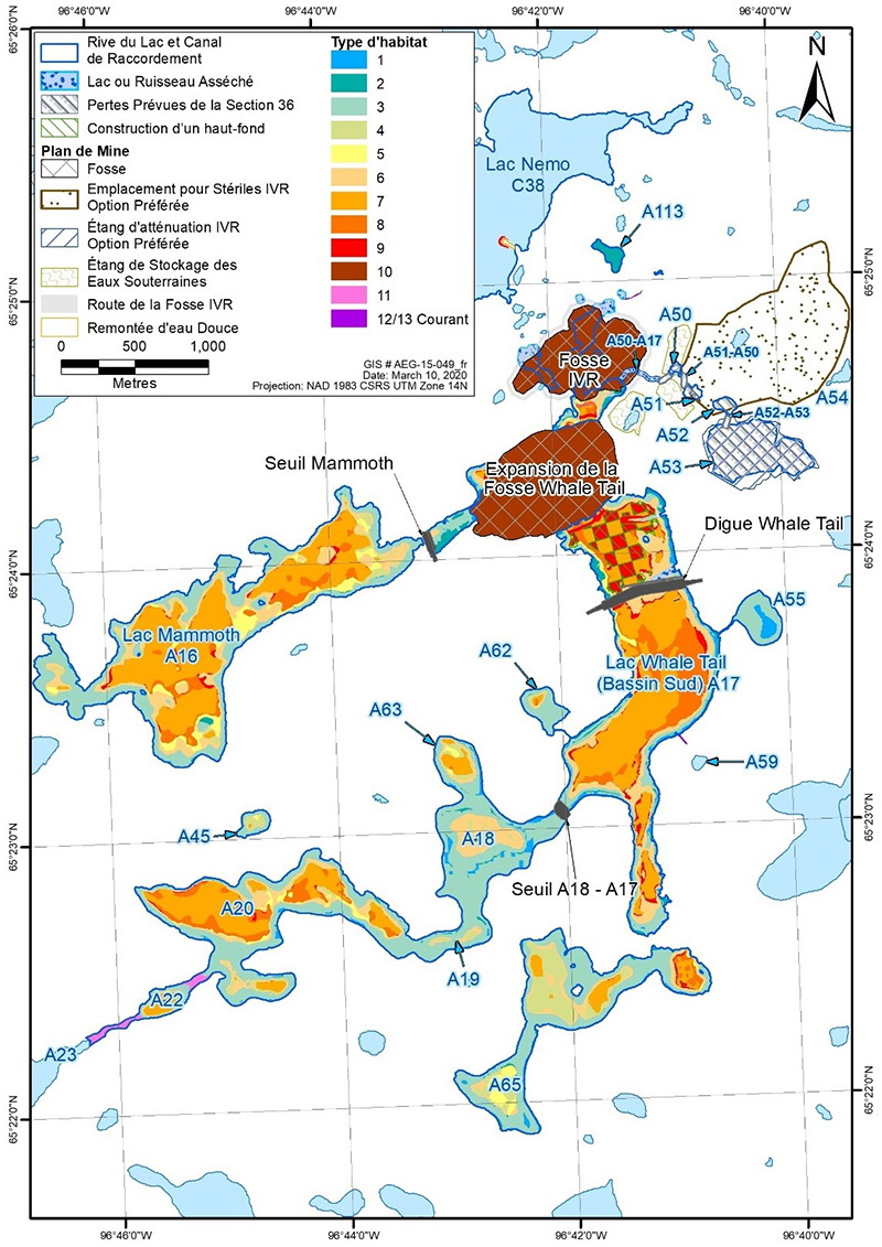 Emplacement du seuil sur le site du projet au Nunavut visant à compenser la perte d'habitat des poissons - Description ci-dessous