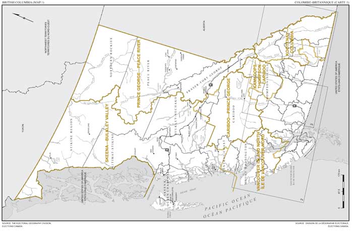 Map 1: Map of proposed boundaries and names for the electoral districts of British Columbia