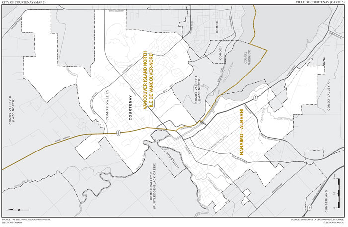 Map 5: Map of proposed boundaries and names for the electoral districts of the city of Courtenay