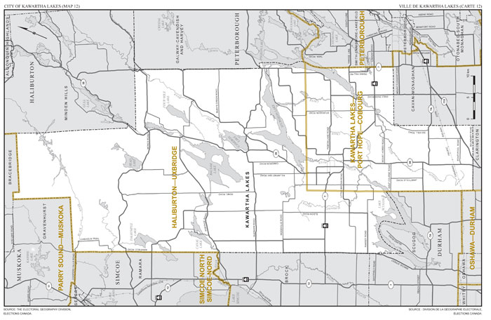 Carte 12: Carte des limites et noms proposés pour les circonscriptions électorales de l’Ontario