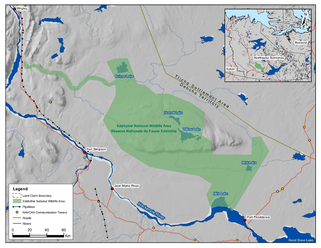 Figure: Map of the proposed Edéhzhíe National Wildlife Area – Text version below the image