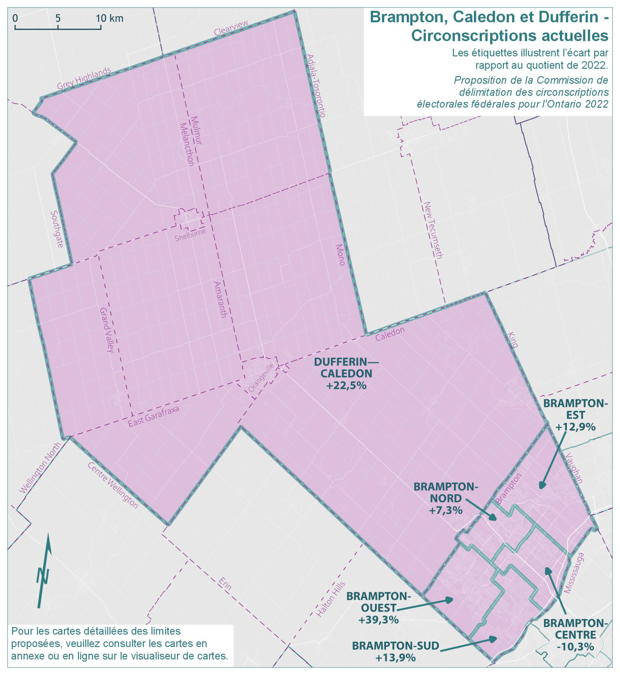 Brampton, Caledon et Dufferin - Circonscriptions actuelles 