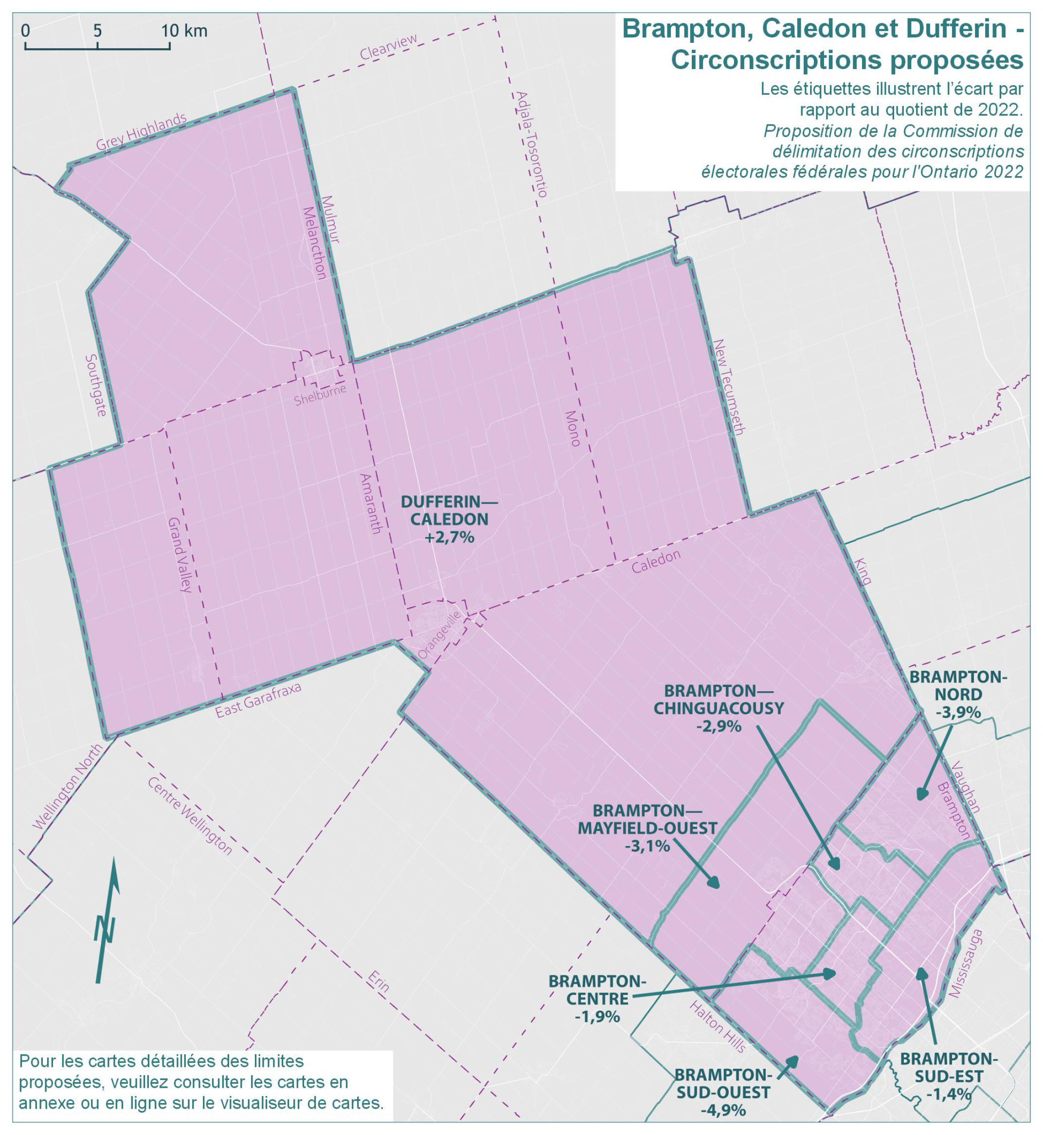 Brampton, Caledon et Dufferin - Circonscriptions proposées 