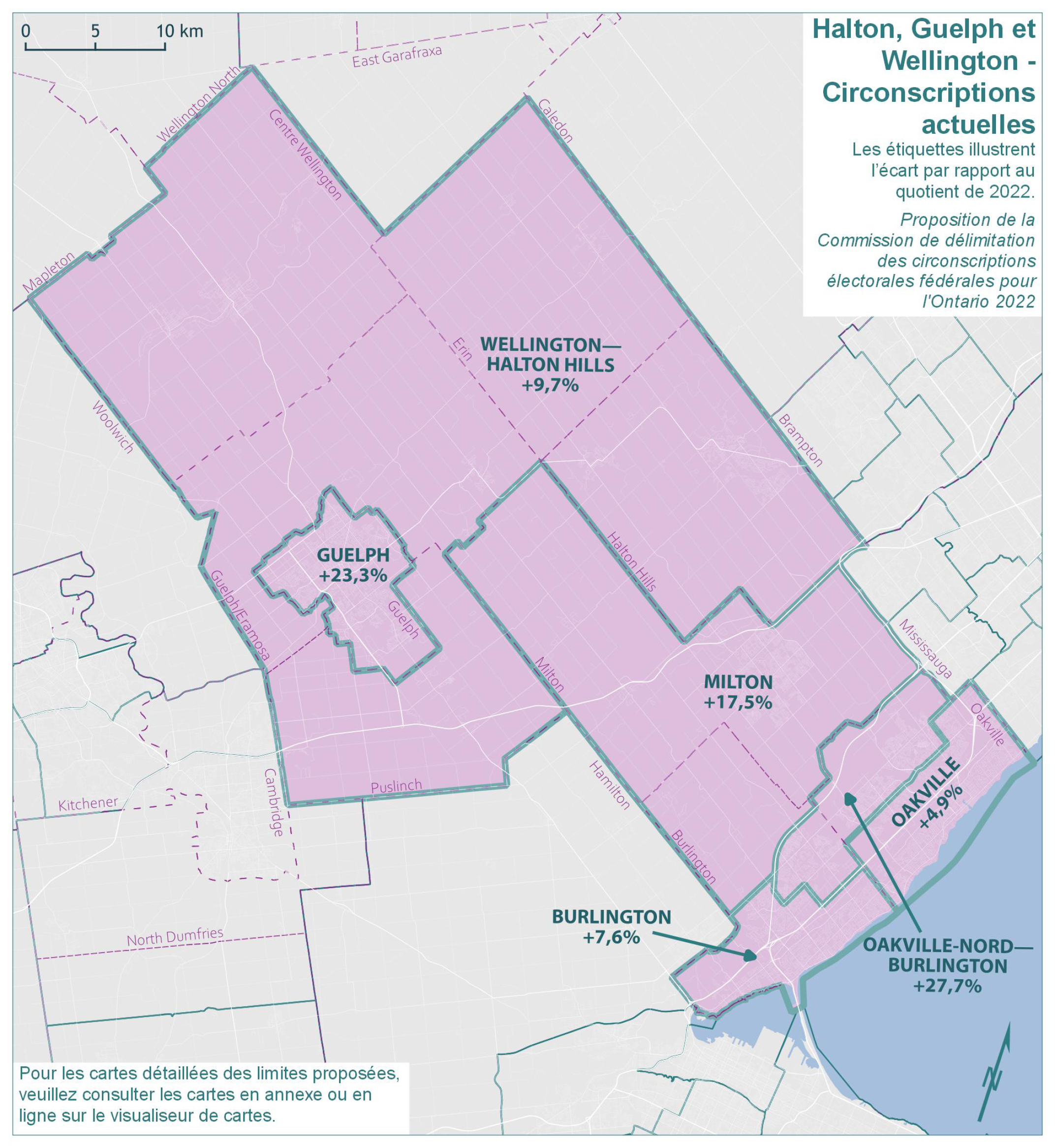 Halton, Guelph et Wellington - Circonscriptions actuelles