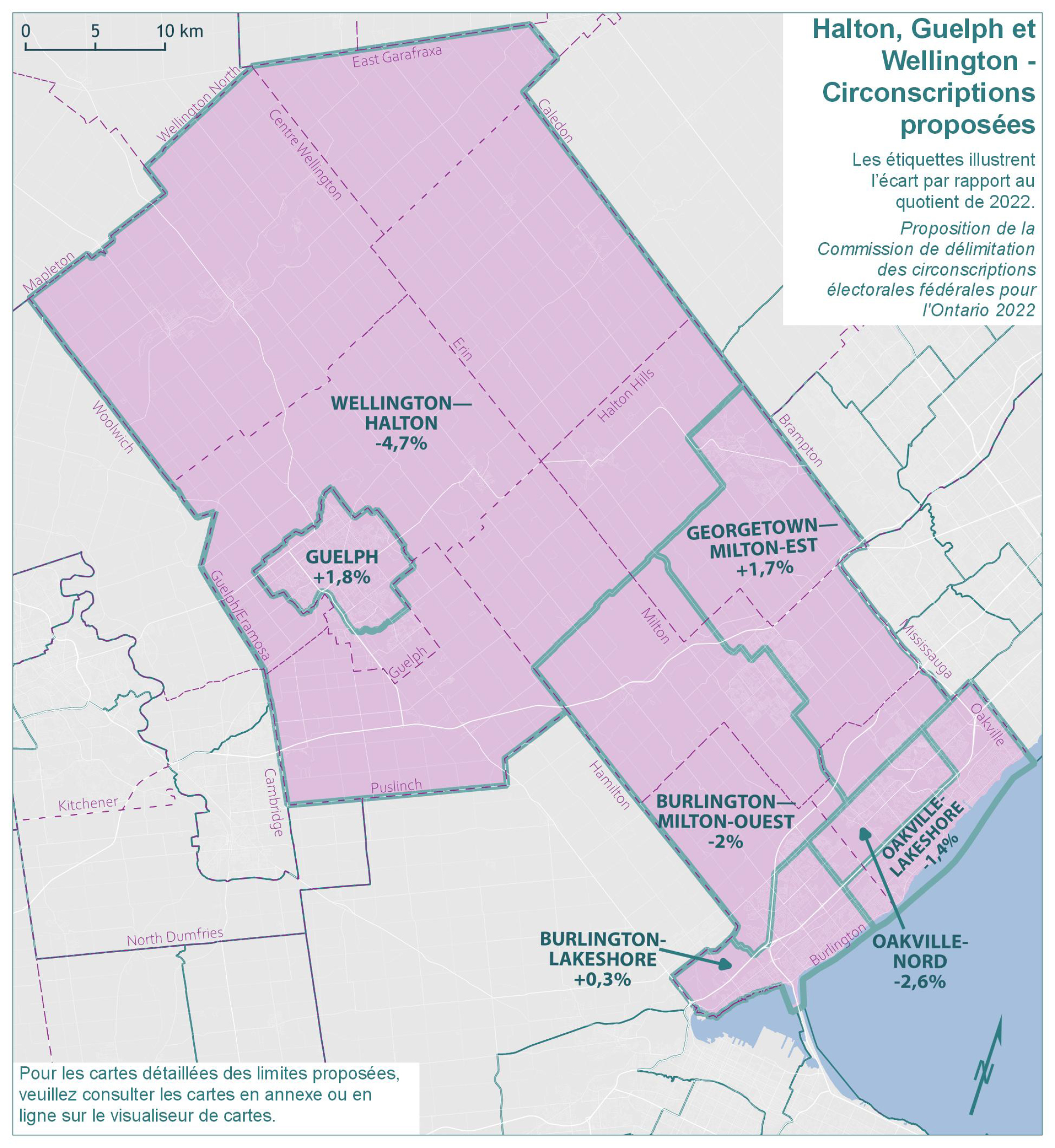 Halton, Guelph et Wellington - Circonscriptions proposées 