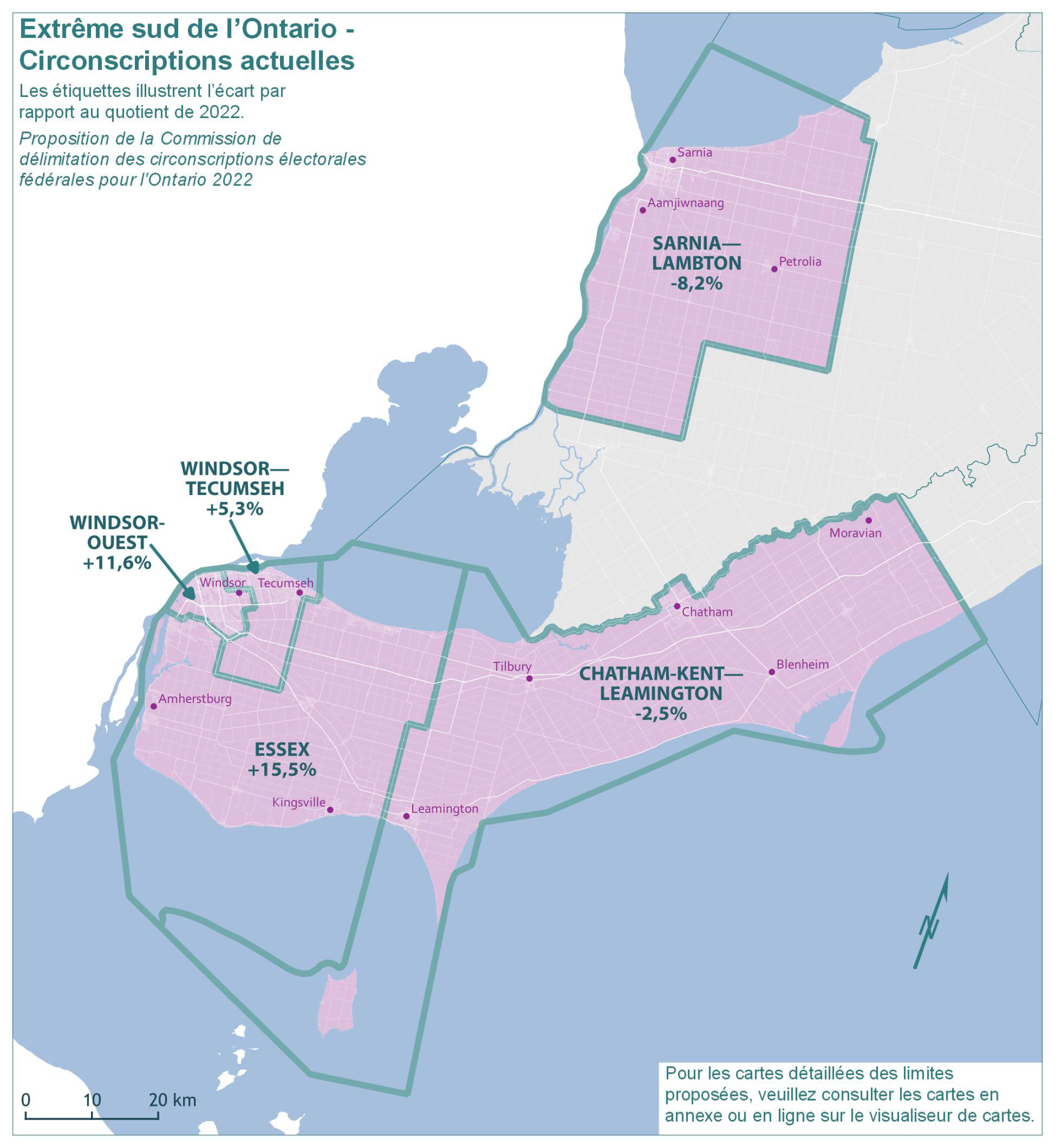 Extrême sud de l'Ontario - Circonscriptions actuelles 