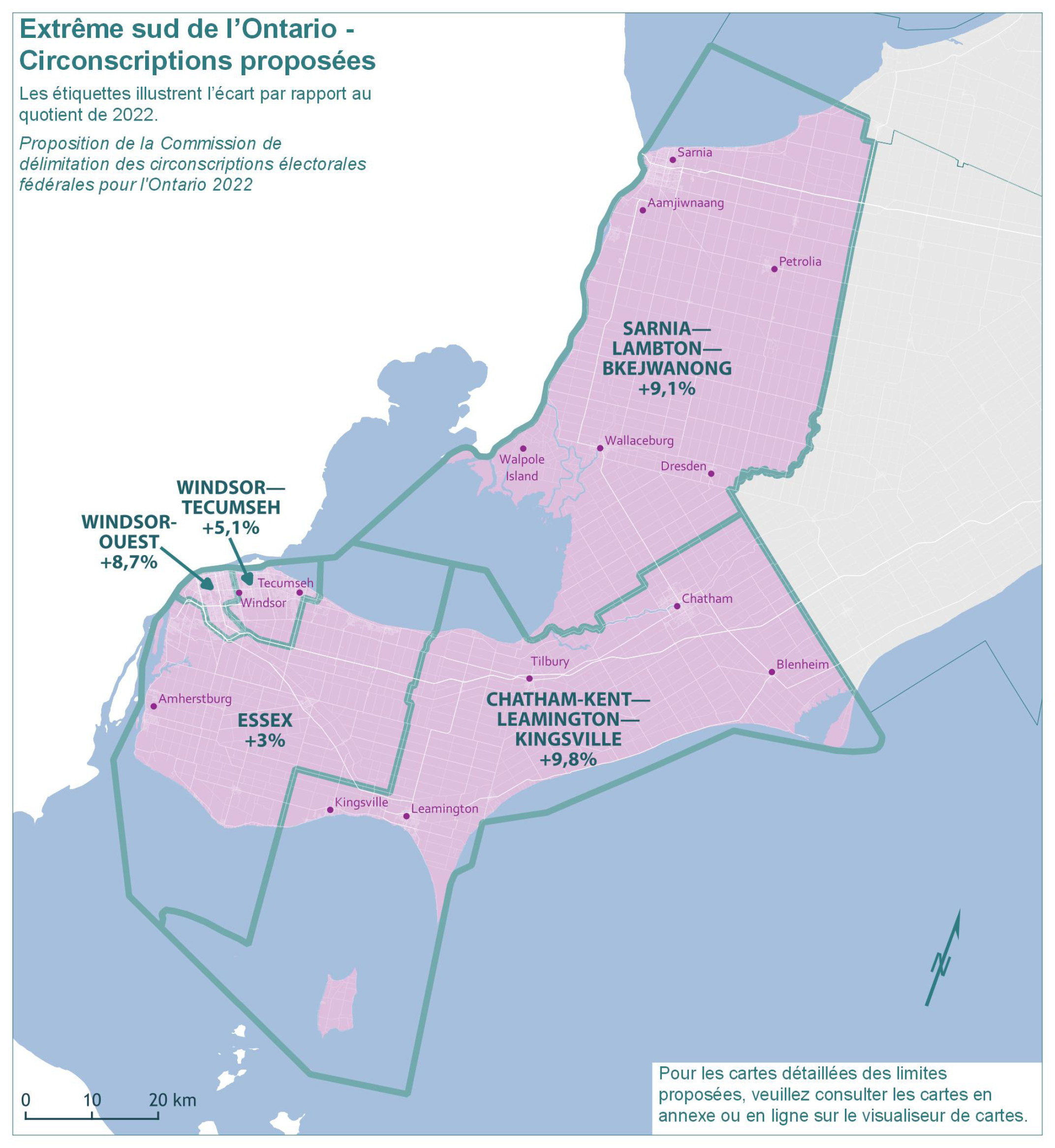 Extrême sud de l'Ontario - Circonscriptions proposées 