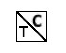 Symbole qui consiste en un carré divisé en deux par la diagonale reliant le coin supérieur gauche au coin inférieur droit. La moitié supérieure droite contient un C majuscule. La moitié inférieure gauche contient un T majuscule.
