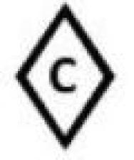 Symbol consisting of a diamond shape outline where the longest diagonal is vertical and in which an uppercase letter C is centred.