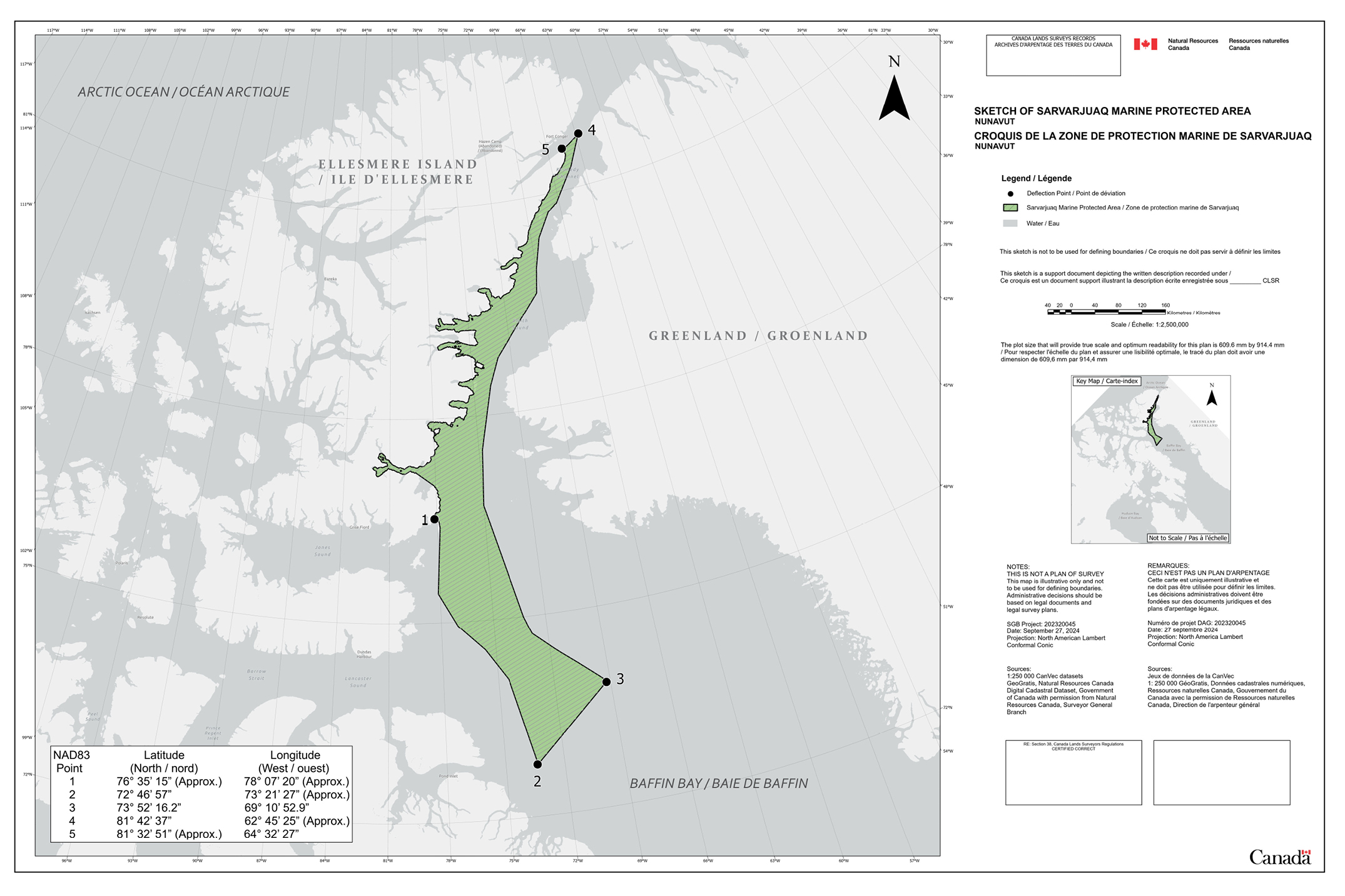 Figure 1 : Carte de la ZPM proposée de Sarvarjuaq – Version textuelle en dessous de la carte